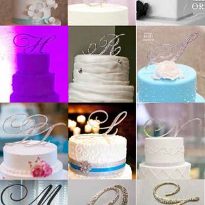 A-Z Initial Silver METAL Wedding G Cake Toppers, Fine Set-In Rhinestones in any letter A B C D E F G H I J K L M N O P Q R S T U V W X Y Z image 4