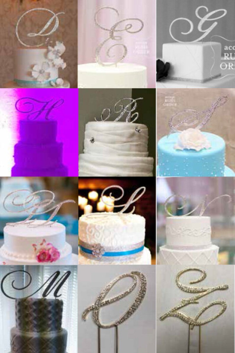 A-Z Initial Silver METAL Wedding G Cake Toppers, Fine Set-In Rhinestones in any letter A B C D E F G H I J K L M N O P Q R S T U V W X Y Z image 4