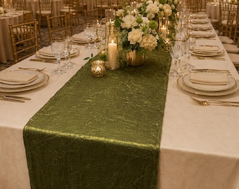 Two tone olive Shimmer crushed satin runner, wedding table decor, centerpiece, specialty linens, Halloween party, outdoor event