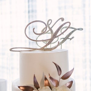 A set of GOLD or SILVER Metal Rhinestone Wedding Cake Toppers with Fine Set-In Rhinestones/wedding decorations/gold rhinestone cake toppers