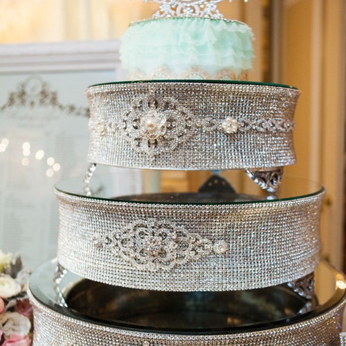 ROUND Silver Rhinestone Cake Stand for Wedding Anniversary Etsy