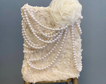 Ivory Rose Garden Pearls Chiavari Chair Cover, wedding chair cover, chiavari chair cover, fancy chair cover, wedding decorations,chair cover