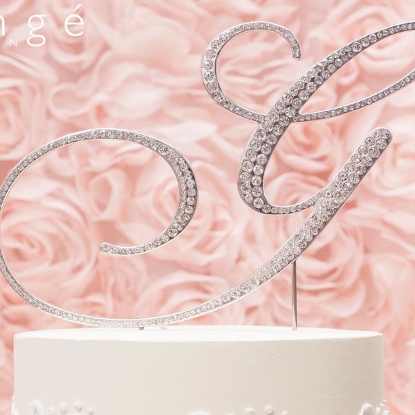 A-Z Initial Silver METAL Wedding G Cake Toppers, Fine Set-In Rhinestones in any letter A B C D E F G H I J K L M N O P Q R S T U V W X Y Z