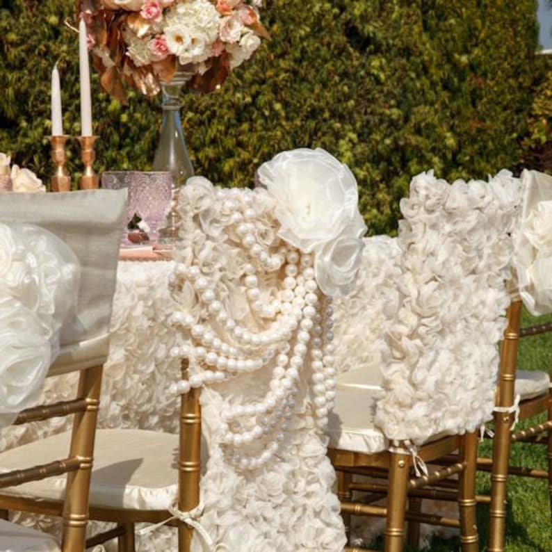 Ivory Rose Garden Pearls Chiavari Chair Cover Wedding