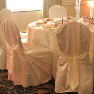 CLEARANCE Elegant Ivory Satin Chair Cover with Self Sash/ Wedding decoration/ wedding chair cover/ Quinceanera/banquet chair covers image 4