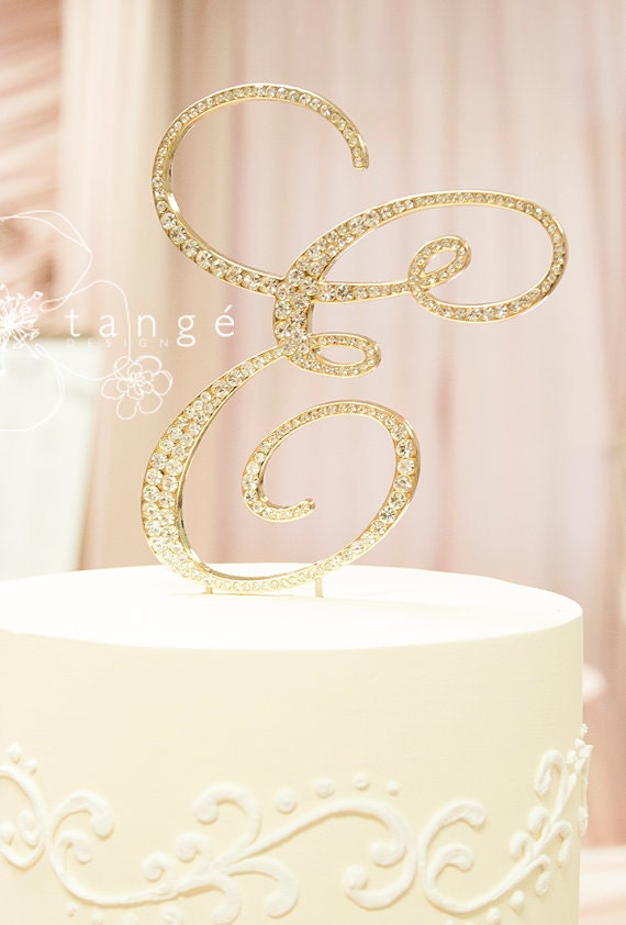 Gold Metal Rhinestone Cake Toppers In Any Letter A B C D E F G Etsy