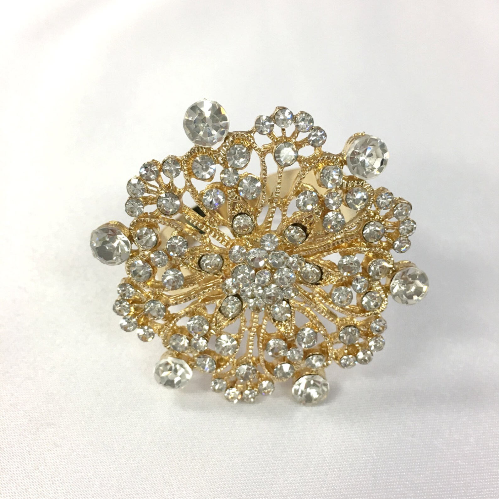 Set of 2 Gold Rhinestone Napkin Rings and Two Gold Shantung Etsy