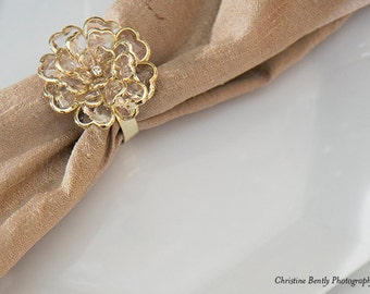 1 GOLD Crystal Peony Napkin Rings, Simply Elegant for Wedding and Special Events