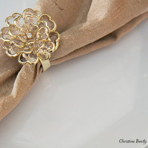 1 GOLD Crystal Peony Napkin Rings, Simply Elegant for Wedding and Special Events