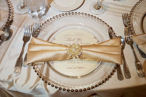 Set of Gold or Silver Beaded Glass Chargers, Luxury, Elegant