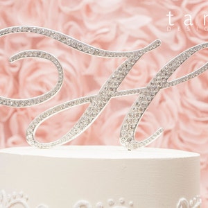A-Z Initial Silver METAL Wedding H Cake Toppers, Fine Set-In Rhinestones in any letter A B C D E F G H I J K L M N O P Q R S T U V W X Y Z