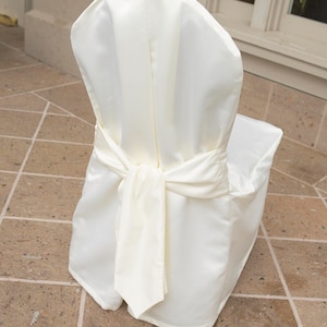 CLEARANCE Elegant Ivory Satin Chair Cover with Self Sash/ Wedding decoration/ wedding chair cover/ Quinceanera/banquet chair covers image 3
