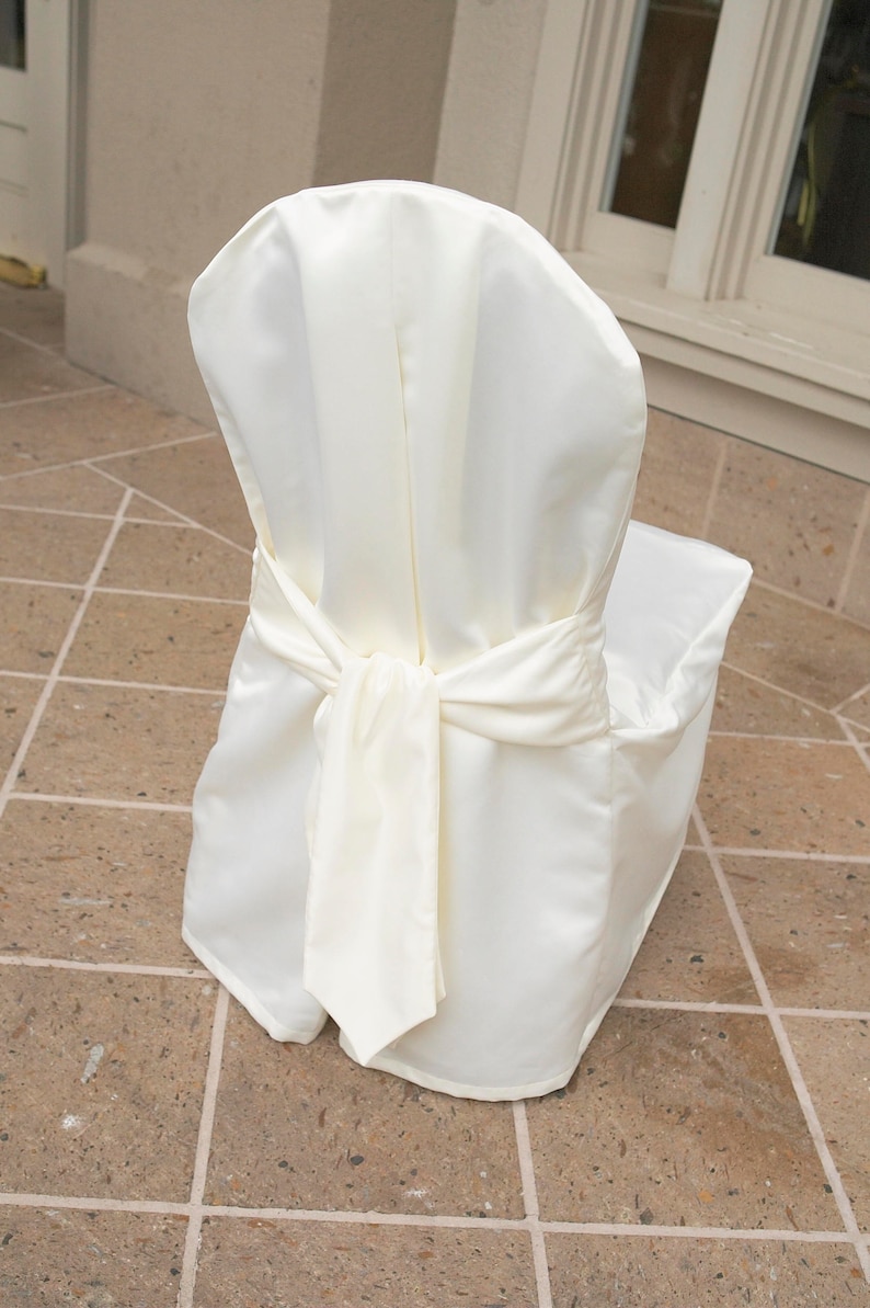 CLEARANCE Elegant Ivory Satin Chair Cover with Self Sash/ Wedding decoration/ wedding chair cover/ Quinceanera/banquet chair covers image 3