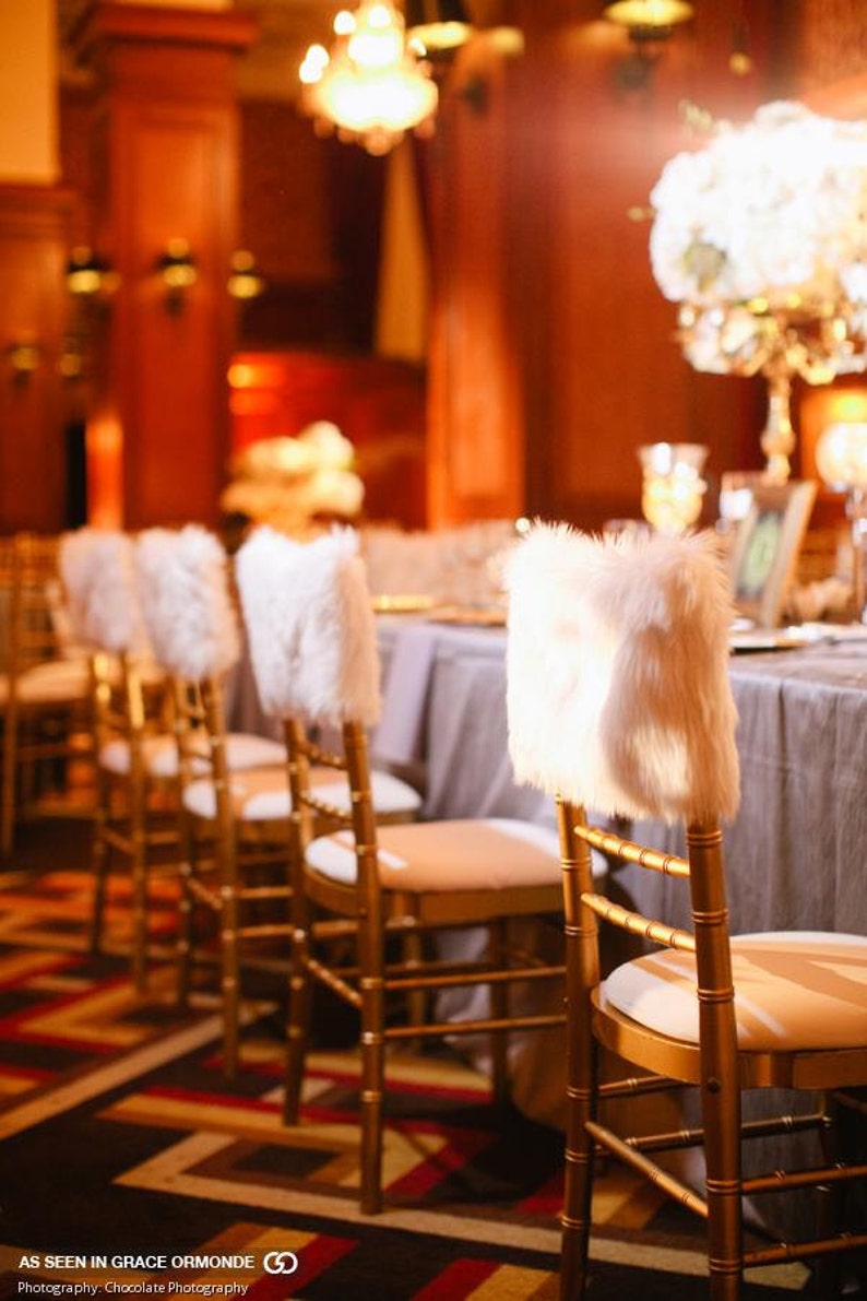 White Fur Chiavari Chair Caps Bride And Groom Wedding Decor Wedding Ideas Chair Cover Winter Wonderland