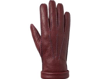 Burgundy Genuine Leather Driving Gloves, Women's Quiet Luxury Accessory