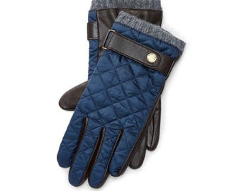 Quilted Leather Gloves, Navy Heritage Style, Cold Weather Handwear, Quiet Luxury Accessory