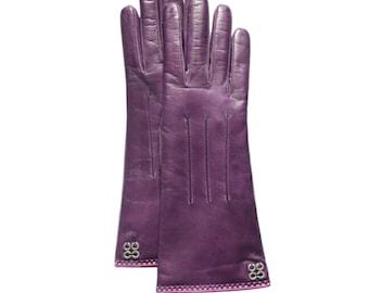 Long Purple Leather Gloves, Extended Cuff, Quiet Luxury Winter Fashion Accessory