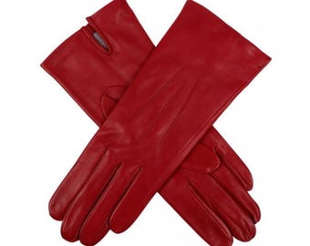 Red Leather Gloves | Luxury Womens Leather Winter Gloves | Handmade Minimalist Fashion Accessory Gift for Her