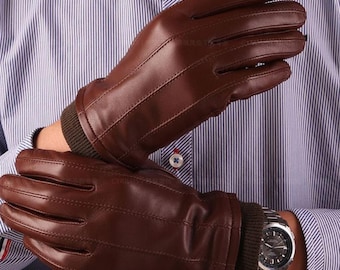 Brown Leather Gloves, Heritage Style, Cold Weather, Refined Gift for Him