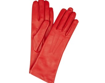 Red Genuine Leather Gloves | Handmade Minimalist Winter Fashion Accessory