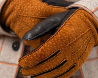 Men's Cognac Suede Driving Gloves, Artisan Leather Gentleman Accessory