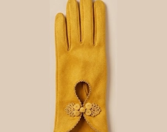 Mustard Yellow Suede Style Gloves | Vintage Inspired Winter Handwear, Cottagecore Style