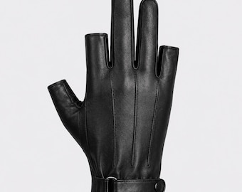 Black Leather Fingerless Driving Gloves for Men | Vintage Motorcycle Style