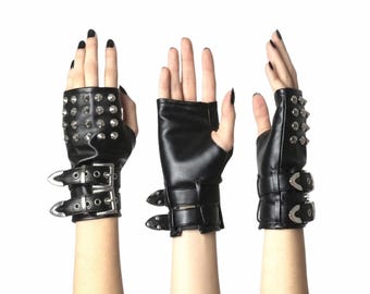 Fingerless Leather Gloves | Gothic Studded Punk Gloves | Alternative Biker Accessory | Edgy Streetwear Fashion Gift