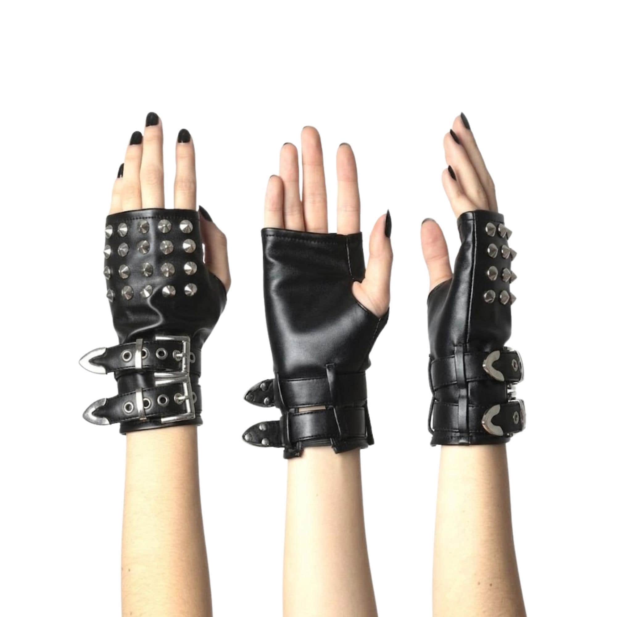 Fingerless Leather Gloves | Gothic Studded Punk Gloves