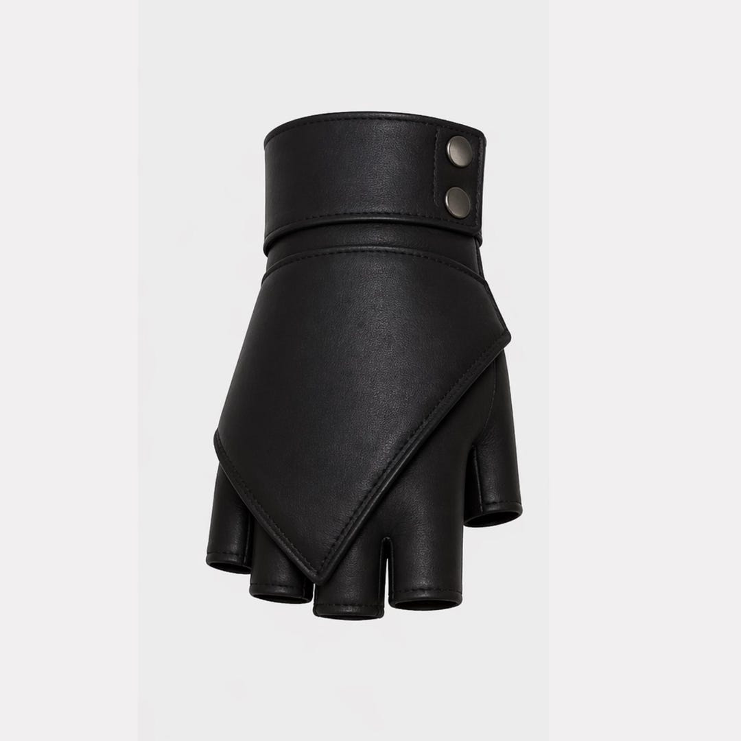 Asymmetrical Black Leather Gloves | Gothic Biker Cyberpunk Fashion Accessory