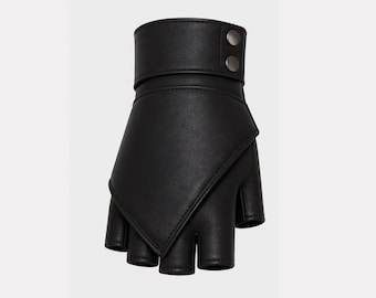 Asymmetrical Black Leather Gloves | Gothic Biker Cyberpunk Fashion Accessory
