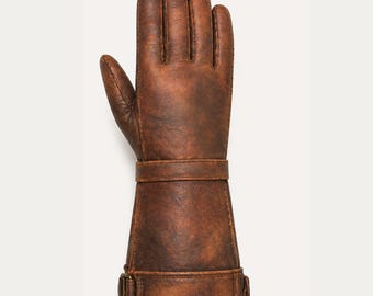 Leather Winter Gloves for Men | Distressed Full Grain Leather Driving Gloves | Handmade Luxury Gift for Him Made to Order