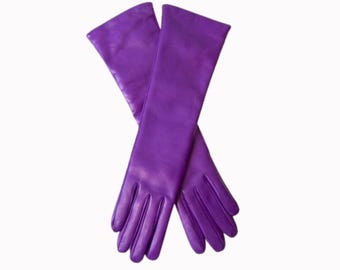 Purple Leather Opera Gloves | Long Elegant Evening Fashion Accessory