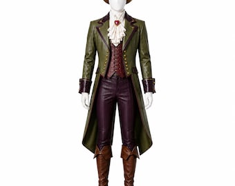 Handgefertigtes Kostüm des verrückten Hutmachers für Herren, viktorianischer Steampunk-Frack, Fantasy-Cosplay-Anzug, Zirkusdirektoren-Outfit, Kostüm in Lederoptik