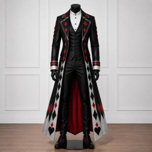 Victorian Circus Ringmaster Costume | Black Handmade Leather Jester Outfit | Playing Card Suit