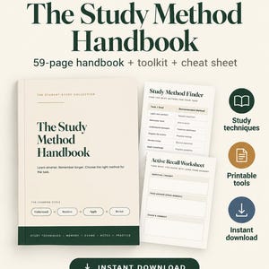 Study Method Handbook + Toolkit | Active Recall, Spaced Repetition (Digital Download)