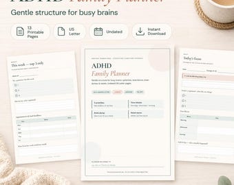 Planificador familiar para personas con TDAH / Prioridades semanales, Lluvia de ideas, Bloqueos de tiempo (Descarga instantánea)
