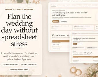 Planificador de cronograma para el día de la boda, coordinador de proveedores, cronograma del evento, hoja de contactos (descarga digital)