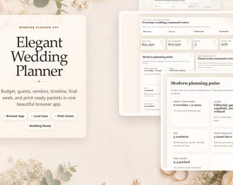 Aplicación elegante para planificar bodas / Presupuesto, lista de invitados, seguimiento de proveedores (descarga digital)