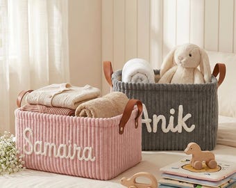 Custom Kids Storage Basket,Personalized Baby Toy Basket,  Kids Room Organizer, First Birthday Gift,Welcome Baby Gift
