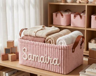 Personalized Nursery Storage Basket, Custom Embroidered Toy Organizer, Baby Essentials Bin, Baby Shower Gift