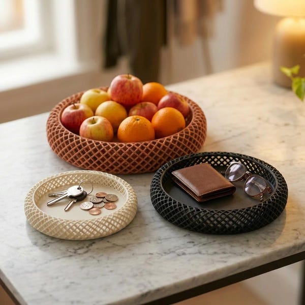 Lattice Tray | 3D Printed Decorative Organizer | Diamond Mesh Pattern | Catchall Tray
