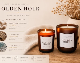 Golden Hour | Coastal Soy Candle for Beach House Decor | Ocean Breeze Scented Candle in Glass Jar | Housewarming Gift For Her