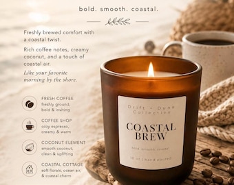 Coastal Brew Soy Candle | Coffee Shop, Coconut, Ocean Air Scent (Hand Poured)