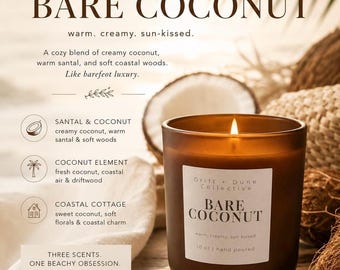 Bare Coconut | Coastal Soy Candle, Ocean Breeze Fragrance, Hand Poured Home Decor