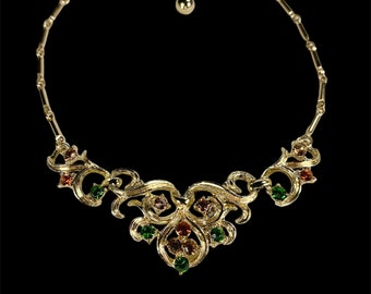 Rhinestone Necklace Vintage Bib Style Rococo Revival