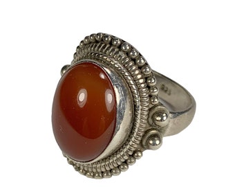 Carnelian Ring Sterling Band Turkish Saddle Design Large Lovely Gemstone