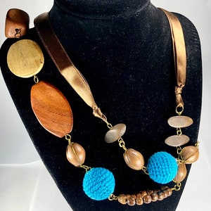 M. Haskell Necklace 1980s 90s New With Tags Wood Fabric Ceramic Beads Long Chain Style image 2