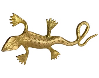 Golden Lizard Brooch Cast Metals Reptile Figural Gold Tones