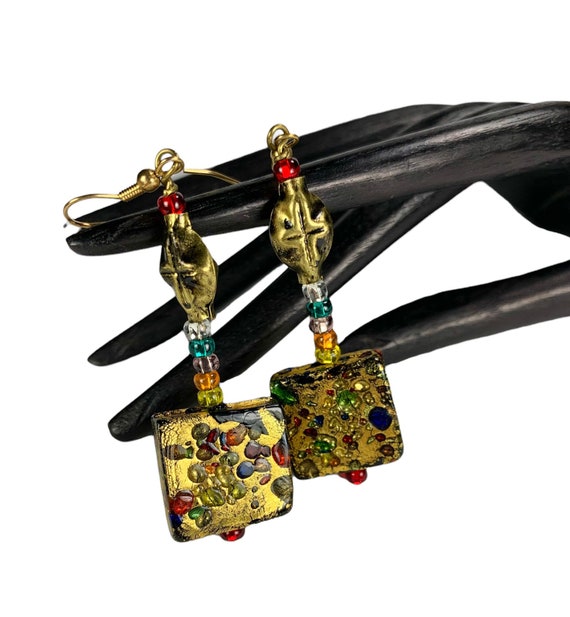 Venetian Glass Bead Earrings Vintage 80s On Origi… - image 6